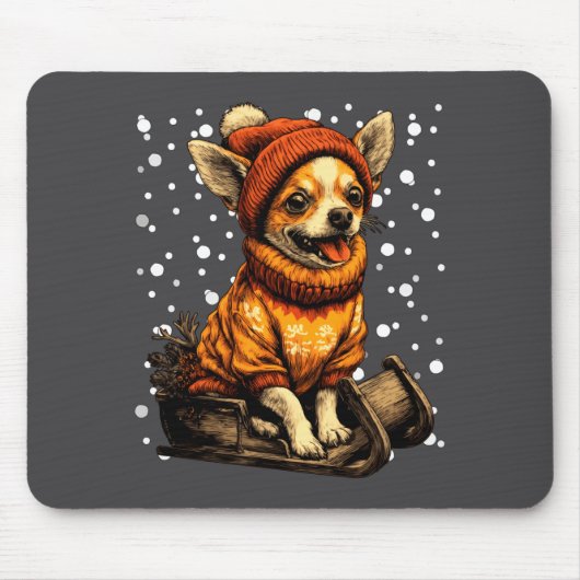 Cute Christmas Chihuahua Sledding In Snow Funny Wi Muismat (Voorkant)