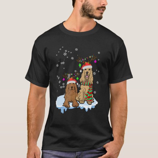 Cute Christmas Cocker Spaniel Santa Hats Reindeer  T-shirt (Voorkant)