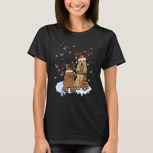 Cute Christmas Cocker Spaniel Santa Hats Reindeer T-shirt (Voorkant)