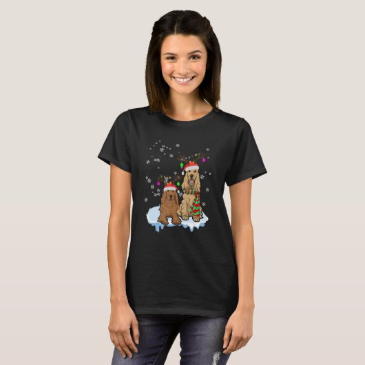 Cute Christmas Cocker Spaniel Santa Hats Reindeer T-shirt (Voorkant volledig)