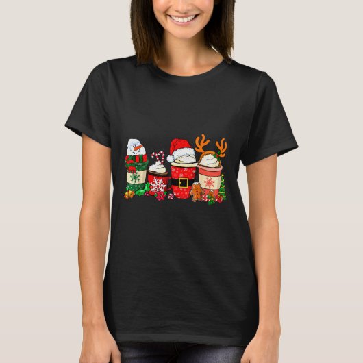Cute Christmas Coffee Shirt Snowman Deer Santa Cof (Voorkant)