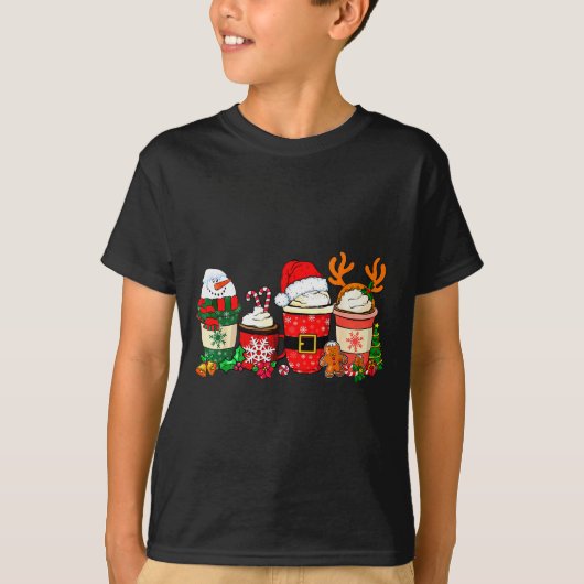 Cute Christmas Coffee Shirt Snowman Deer Santa Cof (Voorkant)