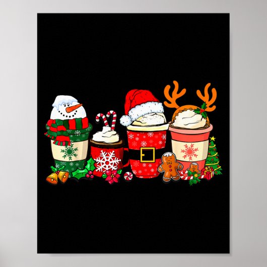 Cute Christmas Coffee Shirt Snowman Deer Santa Cof Poster (Voorkant)