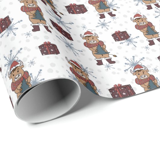 Cute Christmas Cow Cadeaupapier (Rol Hoek)