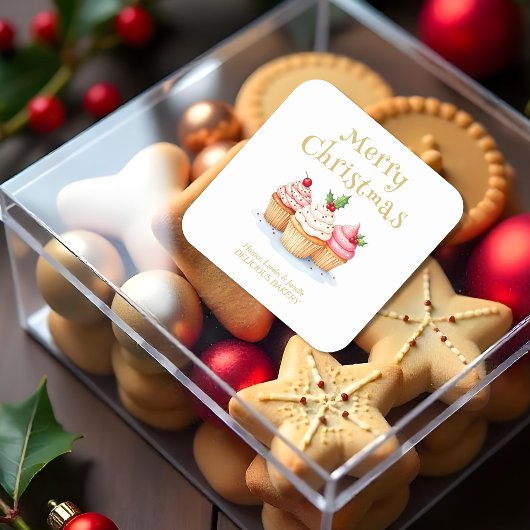 Cute Christmas Cupcakes Business Support Vierkante Sticker