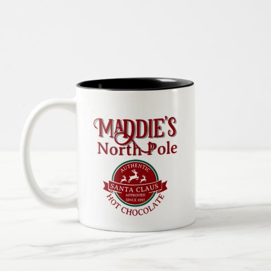Cute Christmas Custom Name Hot Chocolate  Tweekleurige Koffiemok (Links)