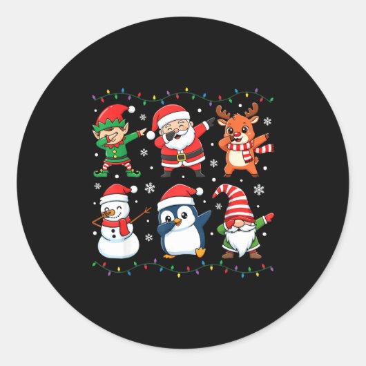 Cute Christmas Dabbing Santa Elf Reindeer Boys Gir Ronde Sticker (Voorkant)