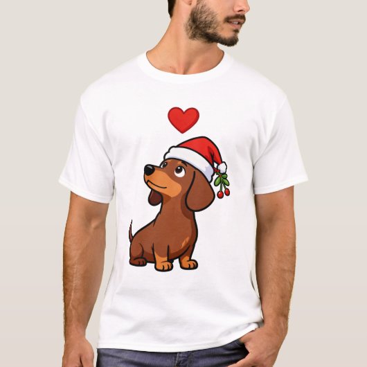 Cute Christmas Dachshund Santa Hat Holiday Dog T-shirt (Voorkant)