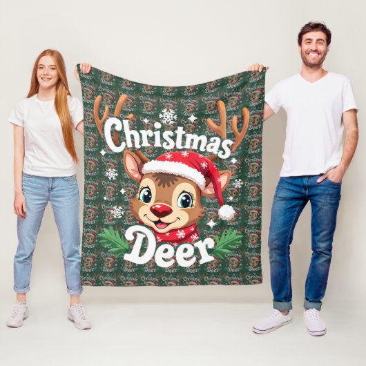 Cute Christmas Deer Illustration Fleece Deken (In situ)