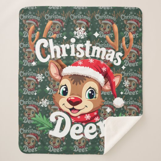 Cute Christmas Deer Illustration Sherpa Deken (Voorkant)