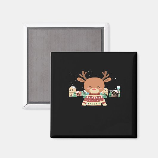 Cute Christmas Deer Minimal Design  Magneet (Voorkant / Achterkant)