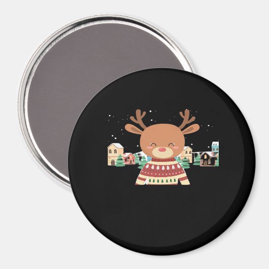 Cute Christmas Deer Minimal Design  Magneet (Voorkant / Achterkant)