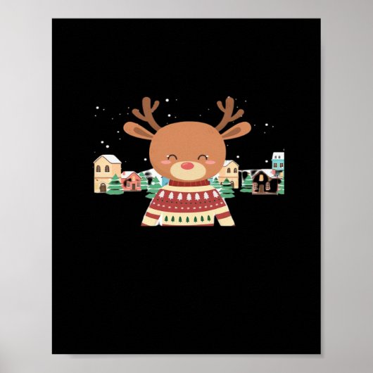 Cute Christmas Deer Minimal Design  Poster (Voorkant)