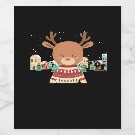 Cute Christmas Deer Minimal Design Wijn Etiket (Enkel label)