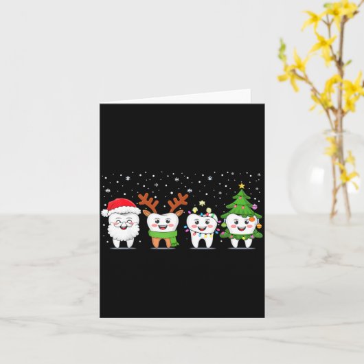 Cute Christmas Dental Tooth Characters Fun Holiday Kaart (Gele Bloem)