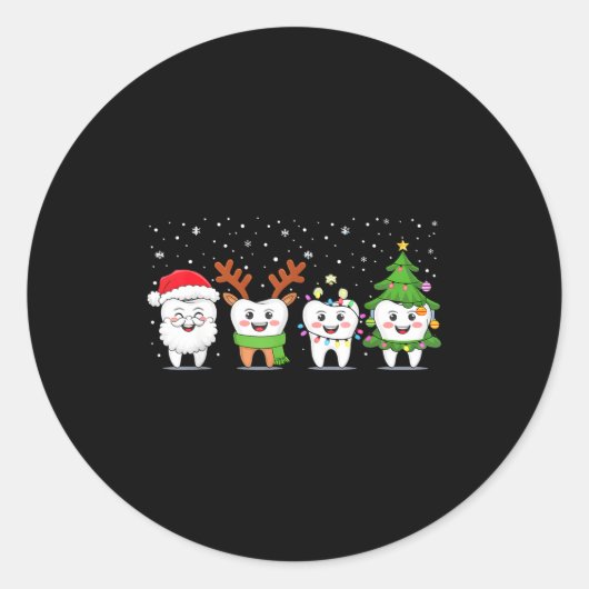 Cute Christmas Dental Tooth Characters Fun Holiday Ronde Sticker (Voorkant)