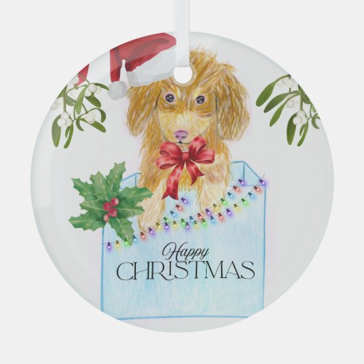 Cute Christmas Dog  Glas Ornament (Voorkant)