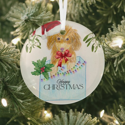 Cute Christmas Dog Glas Ornament (Insitu)