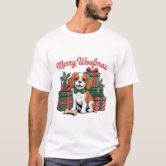 Cute Christmas Dog Illustration | Merry Woofmas T-shirt (Voorkant)