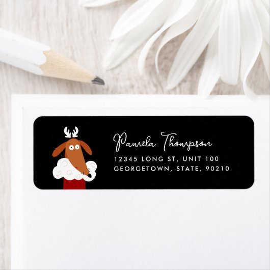 Cute Christmas Dog in Red Stocking Customizable Etiket (Insitu)