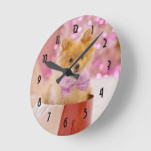 Cute Christmas Dog Photo with Pink Bow & Tree Ronde Klok (Hoek)