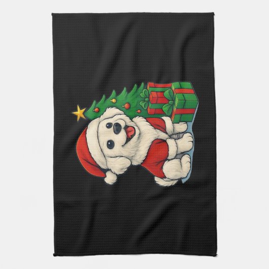 Cute Christmas Dog, Santa Hat Dog, With Christmas  Theedoek (Verticaal)