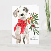 Cute Christmas Dog with Scarf and Greenery Feestdagen Kaart (Voorkant)
