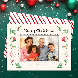 Cute Christmas Doodles Photo Holiday Card Feestdagenkaart