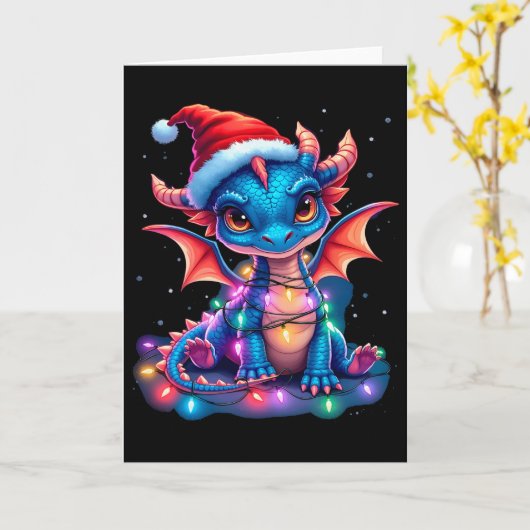 Cute Christmas Dragon Kaart (Gele Bloem)