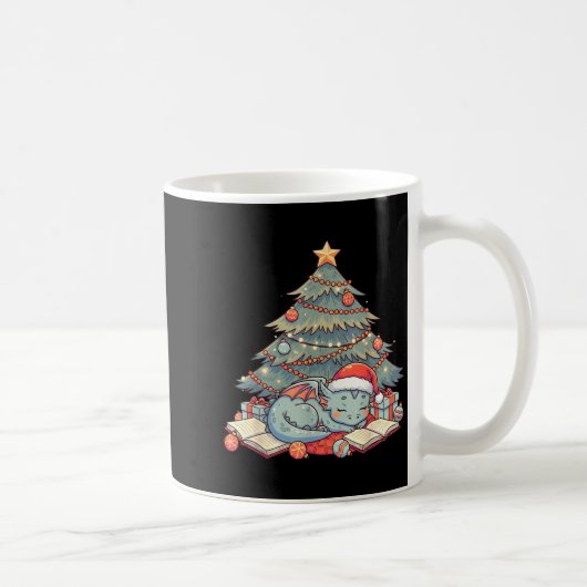 Cute Christmas Dragon Sleeng Under Tree Books Love Koffiemok (Rechts)