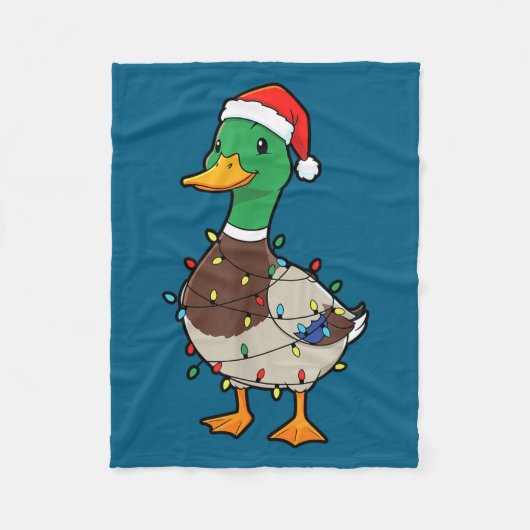 Cute Christmas Duck Mallard With Xmas Lights  Fleece Deken (Voorkant)