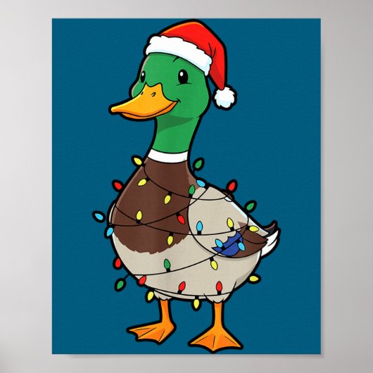 Cute Christmas Duck Mallard With Xmas Lights  Poster (Voorkant)