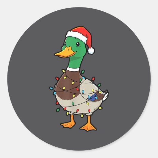 Cute Christmas Duck Mallard With Xmas Lights  Ronde Sticker (Voorkant)