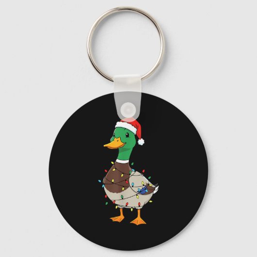 Cute Christmas Duck Mallard With Xmas Lights  Sleutelhanger (Voorkant)