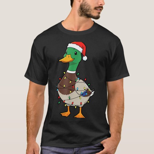 Cute Christmas Duck Mallard With Xmas Lights  T-shirt (Voorkant)