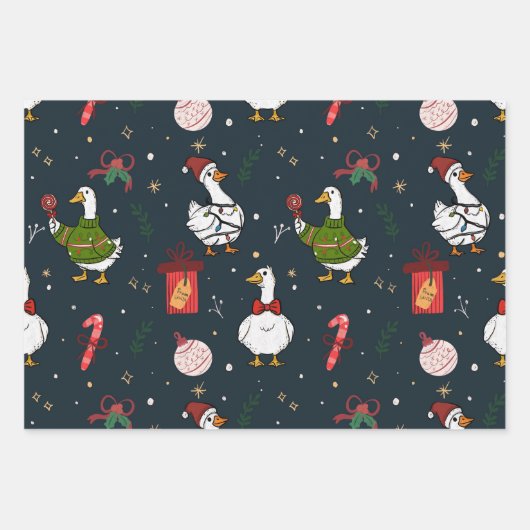 Cute Christmas Ducks Gift Wrap Inpakpapier Vel (Voorkant 3)