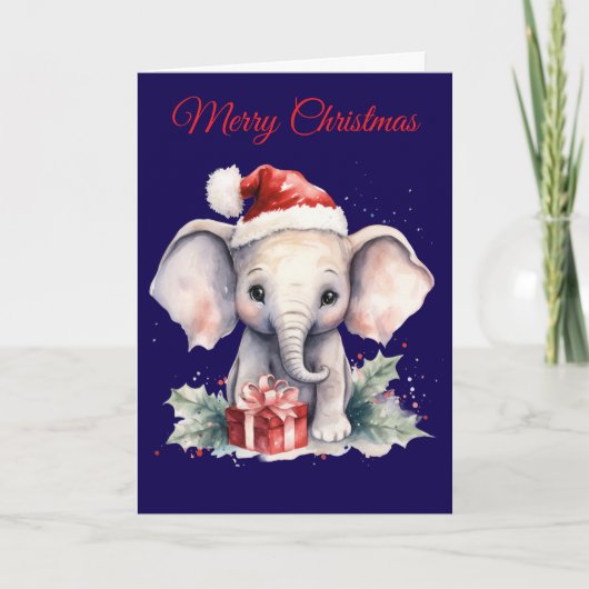 Cute Christmas Elephant Feestdagen Kaart (Voorkant)