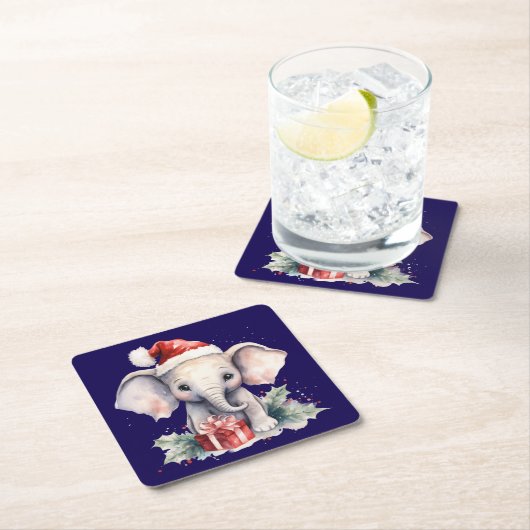 Cute Christmas Elephant Kartonnen Onderzetters (Insitu)