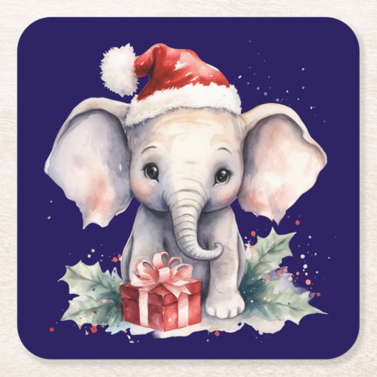 Cute Christmas Elephant Kartonnen Onderzetters (Voorkant)