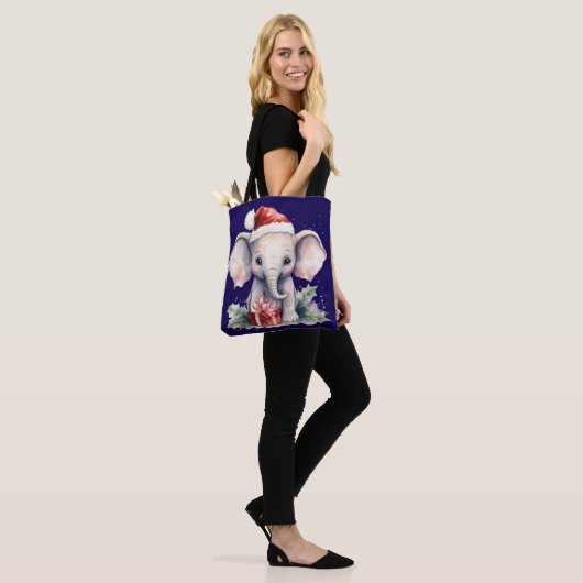 Cute Christmas Elephant Tote Bag (Op model)