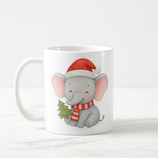 Cute Christmas Elephant with Santa Hat Koffiemok (Links)