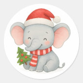 Cute Christmas Elephant with Santa Hat Ronde Sticker (Voorkant)