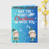 Cute Christmas Elf Duo Holiday Greeting Kaart (Gele Bloem)