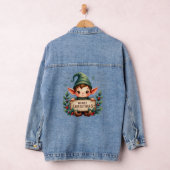 Cute Christmas Elf Holding Merry Sign Denim Jacket (Hangar)