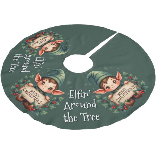 Cute Christmas Elf Holding Merry Sign Green Kerstboom Rok (Gekanteld)