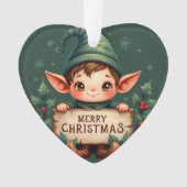 Cute Christmas Elf Holding Merry Sign Green Ornament (voorkant)