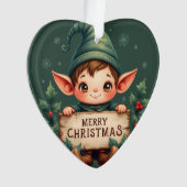 Cute Christmas Elf Holding Merry Sign Green Ornament (voorkant)
