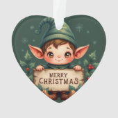 Cute Christmas Elf Holding Merry Sign Green Ornament (achterkant)