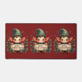 Cute Christmas Elf Holding Merry Sign Red Bureaumat (Voorkant)