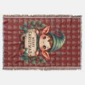 Cute Christmas Elf Holding Merry Sign Red Deken (Voorkant)